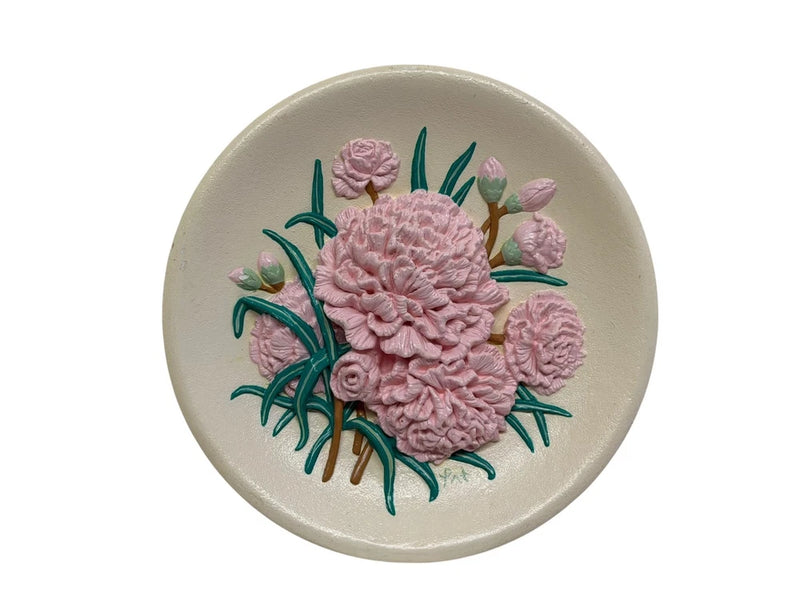 Vintage MCM Chalkware 3D Flower Cottagecore Wall Hanging Plaque PINK Carnations Carnation