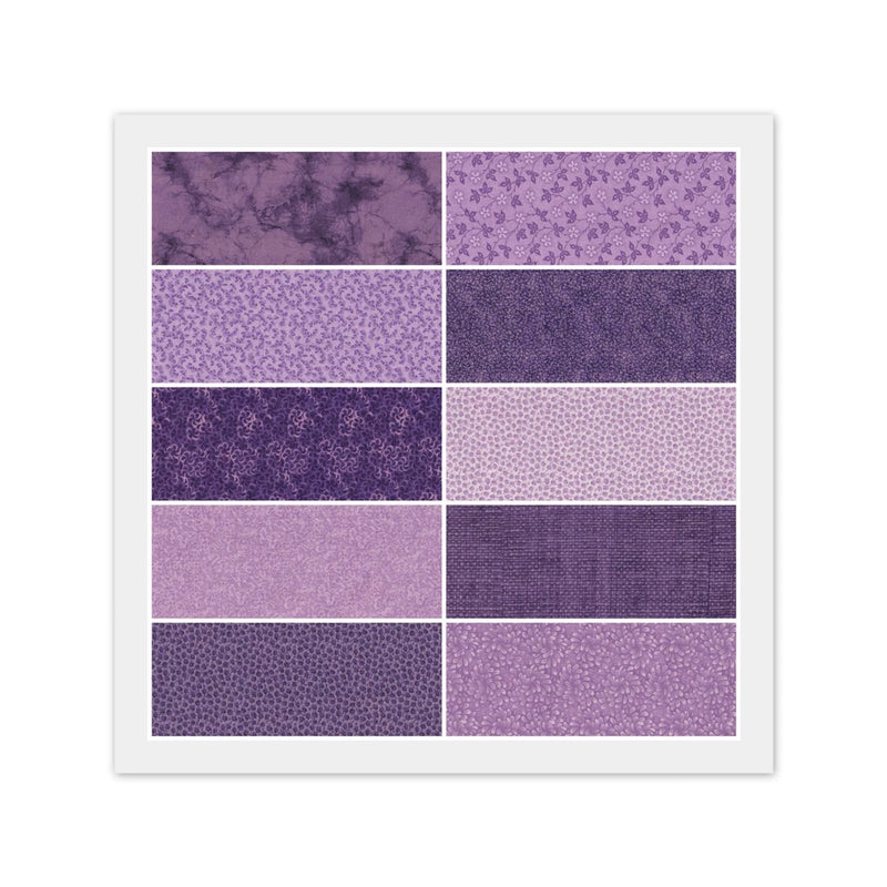 PURPLE & LT PURPLE 100% Cotton Fabric: 40) 5" CHARM PACK or 20) 10" LAYER CAKE Flowering Plants