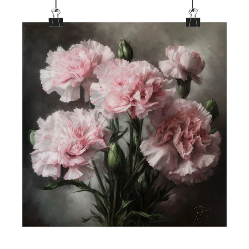 Pink Carnations Flower Art Print, Pink Flower Painting, Flower DŽcor 02 Carnation