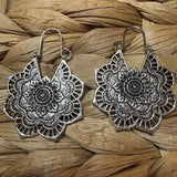 Earrings Mandala Lotus Flower Sunflower Silver Tone Sunflower