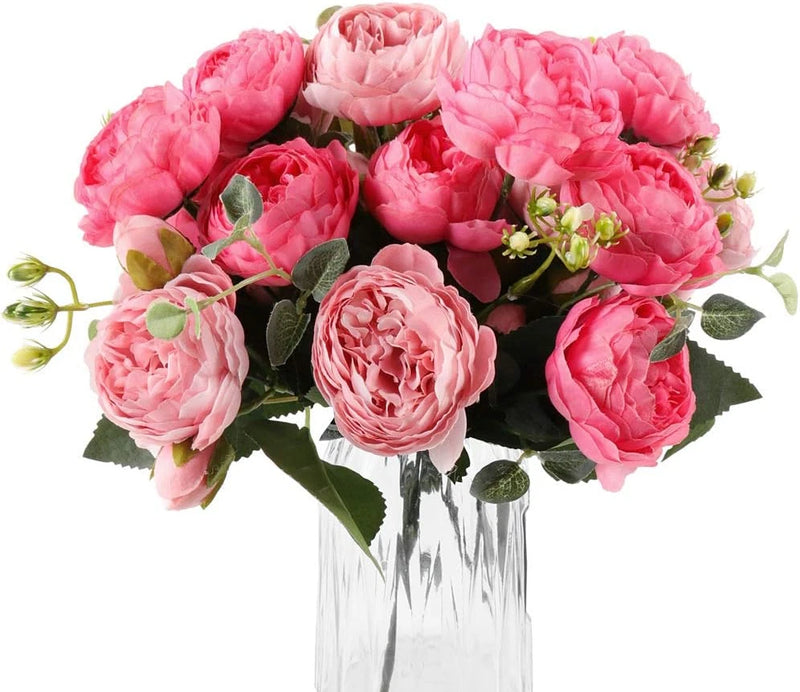 DEEMEI Artificial Peony Flower Silk Peonies Bouquet 4 Bundles Fake Flowers Bulk Peony
