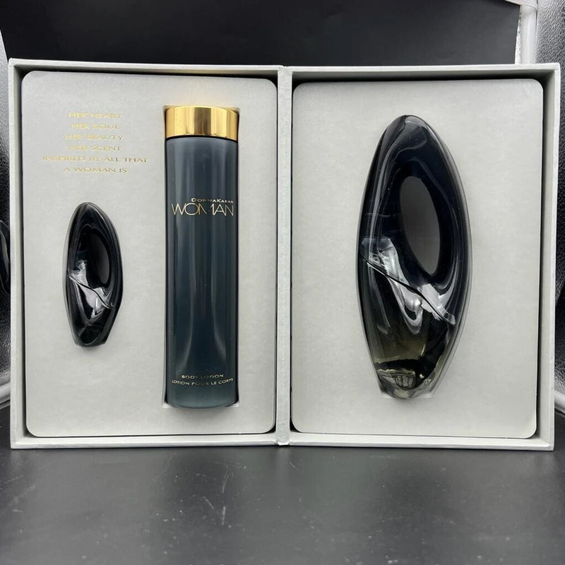 WOMAN by DONNA KARAN  3pc SET 3.4oz EDP Spr +7ml(Mini) Splash +6.7oz Body Lotion EDP