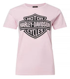 Harley-Davidson Women's Bar & Shield Logo Short Sleeve Crew-Neck T-Shirt, Pink Roses