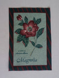 Fabric Cotton Square - Picture Size 4" x 6 1/4" of Dark Pink Magnolia Blossoms Flowering Plants