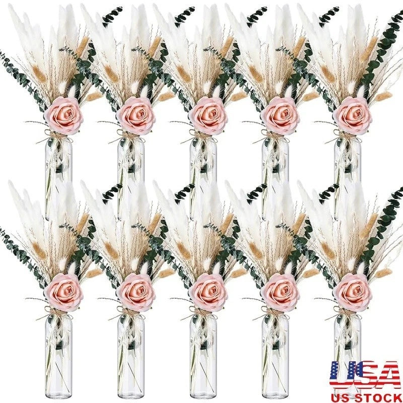 Dried Pampas Grass Arrangement W/ Artificial Roses Glass Jars Bohemian Decor Set Pampas Grass