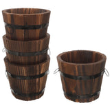 4 Pcs Small Wood Planter Pot Barrel Planter Garden Vegetable Pot for Patio Garden Plants
