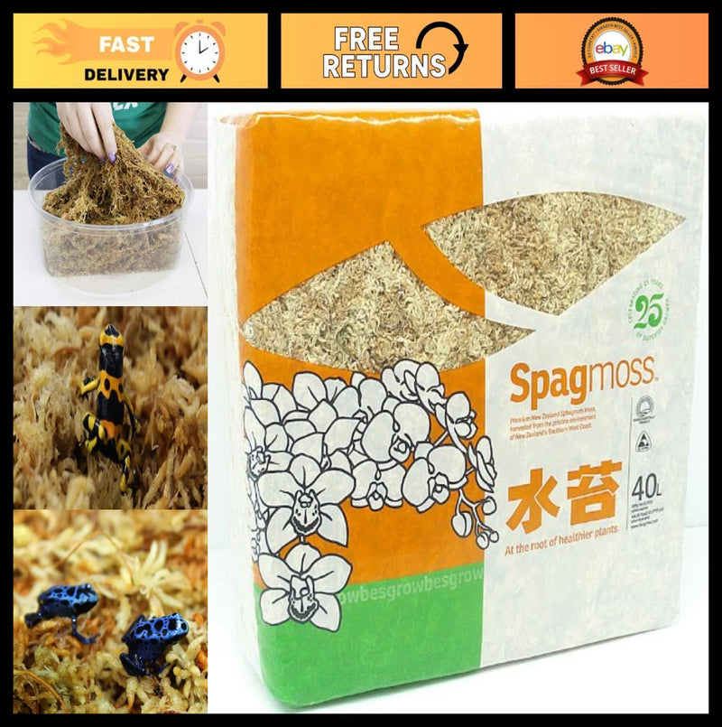 Spagmoss hydrated sphagnum moss 40L bag, beige moss fibers in sealed package