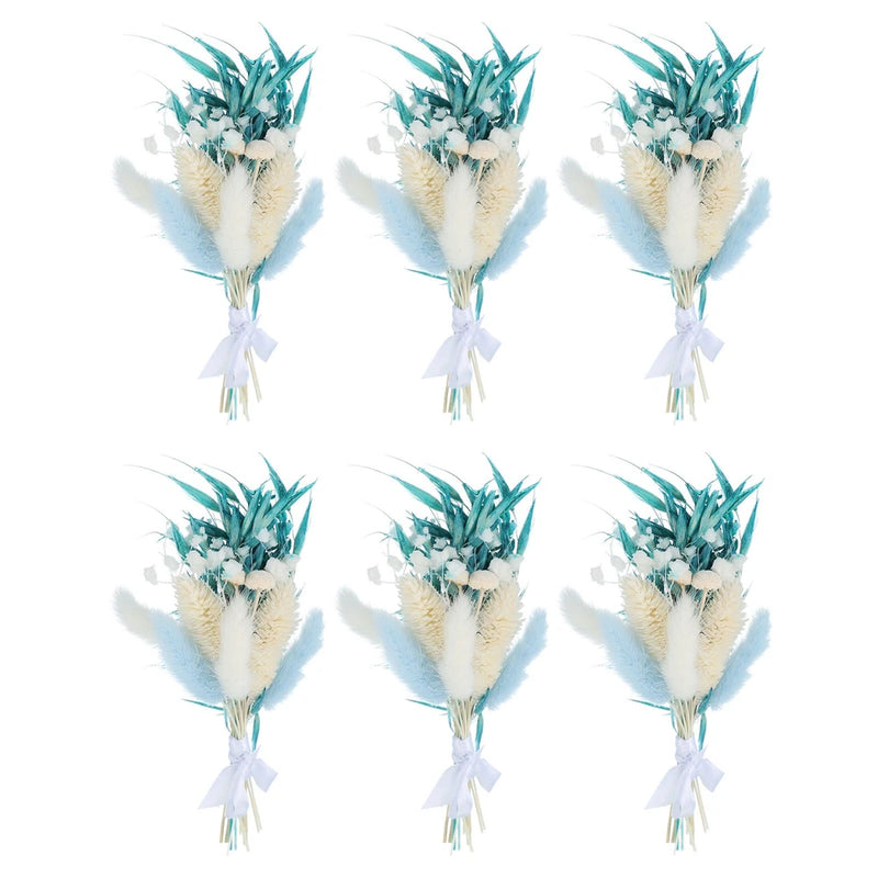 6 Pcs Mini Pampas Grass Dried Flower Bouquet Boho DIY Gift Blue Dried Flower