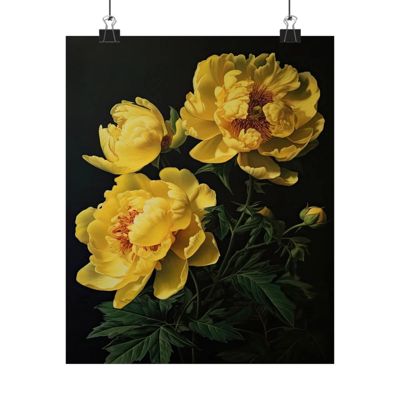 Yellow Peony Flowers Poster, Yellow Flower Art Print, Floral Artwork 17 Peony
