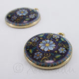 Flower Charms 21mm Gold Plated Blue Enamel Pendants C0126607 - 2, 5 Or 10PCs Sunflower