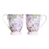 Pink Hydrangea Coffee Cup Mug Set of 2 Footed Stechcol Gracie Bone China Flower Hydrangea