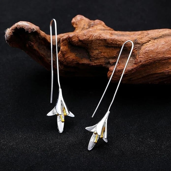 Lily flower dangles silver handmade earrings Lily