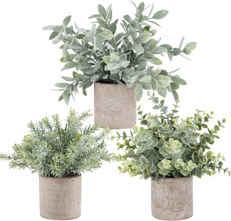 3pcs Mini Potted Fake Plants Artificial Plastic Eucalyptus Plants Topiaries-Home Green Plant
