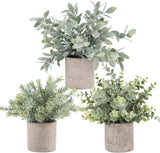 3pcs Mini Potted Fake Plants Artificial Plastic Eucalyptus Plants Topiaries-Home Green Plant