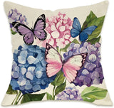 Spring Summer Hydrangea Decorative Throw Pillow Cover 20 X 20, Flower Butterfly Hydrangea