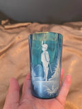 Vtg Mary Gregory Teal Blue Glass Tumbler Boy In Knickers And Pampas Grass Read Pampas Grass