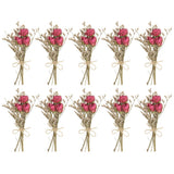 Mini rose dried flower bouquets, rose-red blooms with twine-wrapped stems (set of 10)