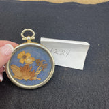 Vintage Dried Flowers On Blue Background With A Round Gold Frame 3.25Ó In Length Dried Flower