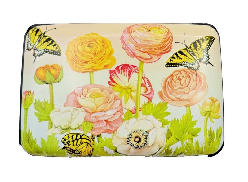 RFID SAFE Mary Lake¨ Ranunculus Wallet Credit Card Keeper Butterflies Flowers Ranunculus