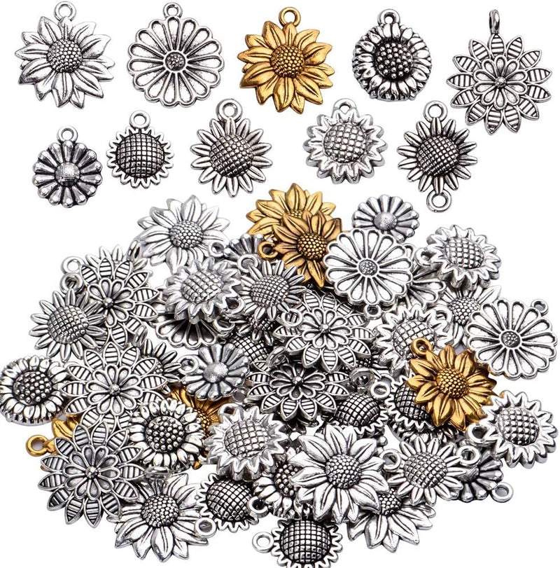 50Pcs Vintage Sunflower Charms Alloy Flower Craft Supplies Pendants for Jewelry Sunflower