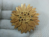 Vtg NEWPRO Gold Tone Sunflower Layered Sculpted Flower Rhinestone Mod Pin Brooch Sunflower