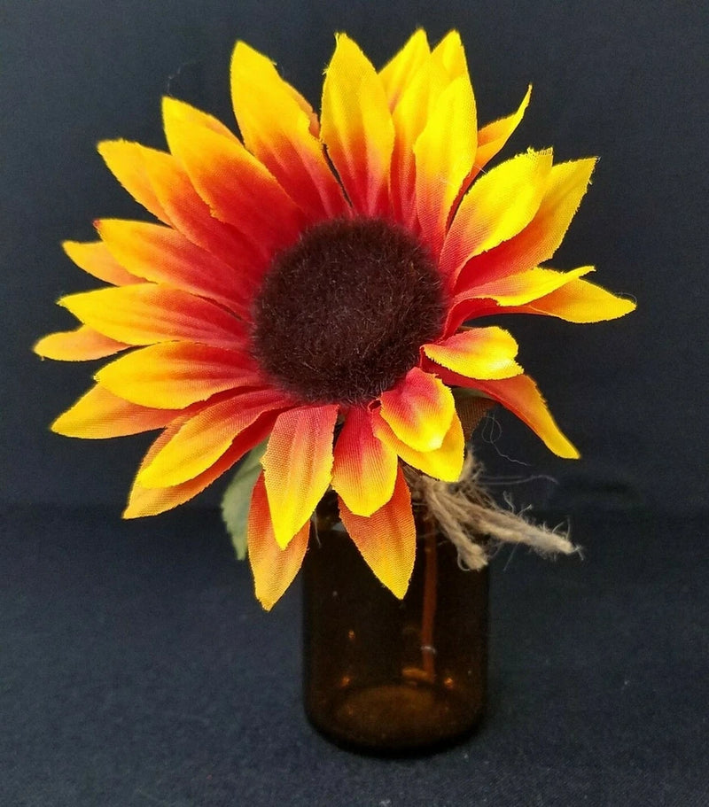 Sunflower in brown glass vase with twine wrap, rustic country decor