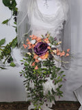 27 Inch Long Purple, Peach And White Cascading Bridal Bouquet Bouquet