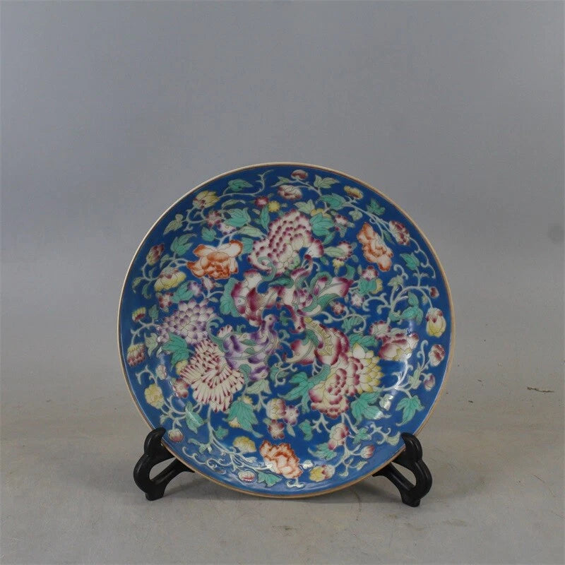 8.3" Chinese Qing Famille Rose Porcelain Gild Peony Flower Plate Peony