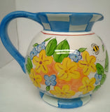 Hydrangea Floral Porcelain Vase Pitcher Vintage Bee Hand Painted Farmhouse Hydrangea