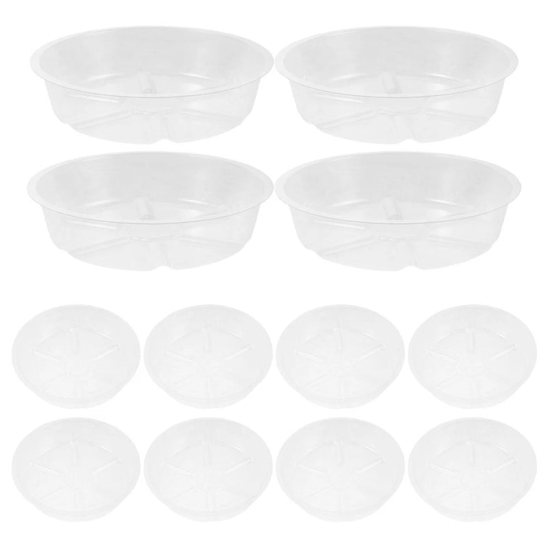 Clear plastic plant drip trays set of 12, round and oval saucers