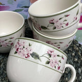 Martha Stewart Hydrangea Coffee/Tea Mug MSE Pink Floral Green Trim Ê(set of 4) Hydrangea