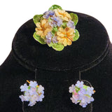Crown Staffordshire Brooch Earrings Set England Floral Hydrangea Primrose Spring Hydrangea
