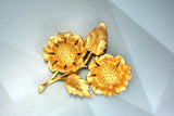 Vintage Designer Heavy Sunflower Brooch Pin Golden Textured Sunflower