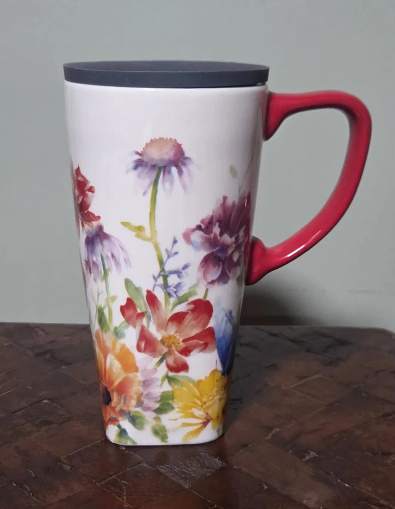 Cypress Home Hydrangea Flowers Porcelain Travel Coffee Mug Cup Rubber Strainer Hydrangea