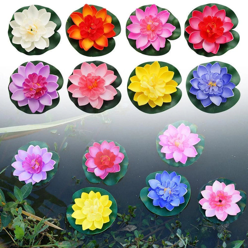 Set of artificial lotus flowers with floating leaves, assorted colors