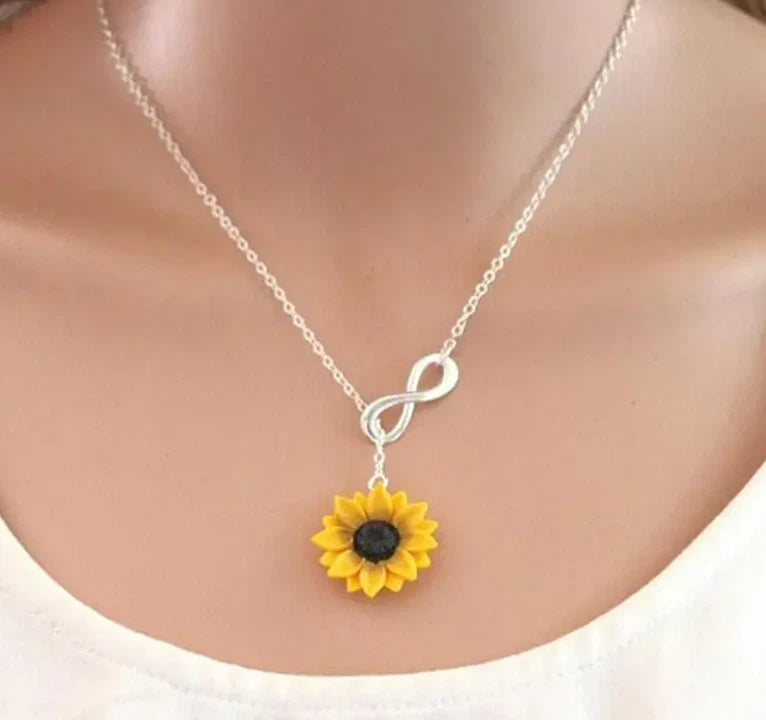 Pendant Necklace Yellow Sunflower Bridal Flower Infinity Charm Daisy Fashion New Sunflower