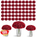 KISLOHUM 80pc Burgundy Hydrangea Silk Flower Heads with Stems Wedding Decor Hydrangea