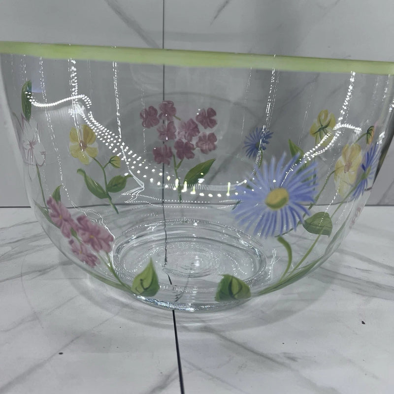 Vtg Large Bowl Hand Painted Flowers Hydrangeas Daisy 9.5Ó MCM (2 Small Chips) Hydrangea