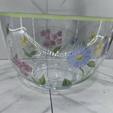 Vtg Large Bowl Hand Painted Flowers Hydrangeas Daisy 9.5Ó MCM (2 Small Chips) Hydrangea