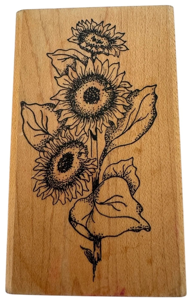 Embossing Arts Wood Rubber Stamp Sunflower Vertical Flowers Summer Nature Garden Sunflower