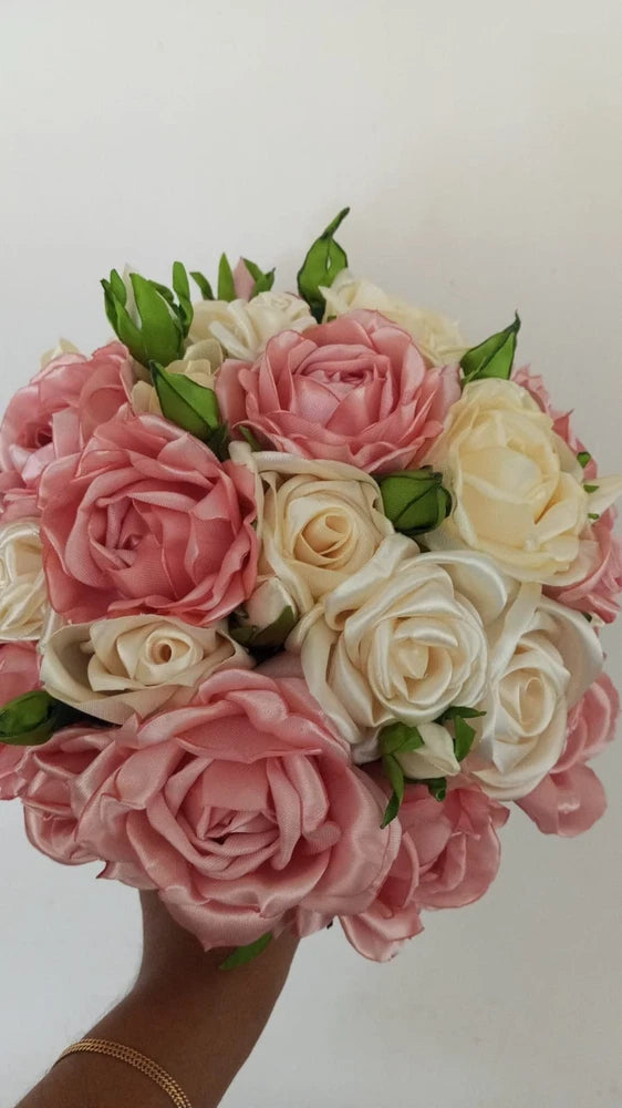 Fully Handmade Satin Ribbon Bridal Flower Bouquet Bouquet