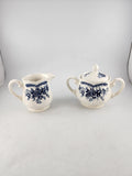Blue Carnation Ironstone Creamer And Sugar Bowl Made In Japan Sears Vtg Carnation