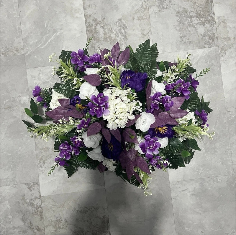 Cemetery  silk floral stone topper Hydrangea