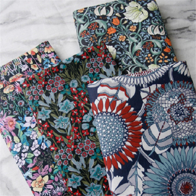 4PCS Floral Fabric Cotton Pretty Sunflower Print Multicoloured Vintage DIY Craft Sunflower