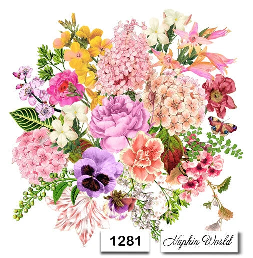 (1281) TWO Individual Paper LUNCHEON Decoupage Napkins - MIXED BOUQUET FLOWERS Bouquet