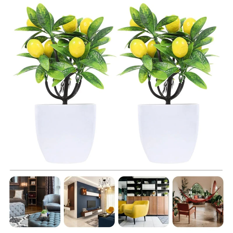 2 Pcs Artificial Potted Plants Lemon Miniature Tree Realistic Trees Green Plant