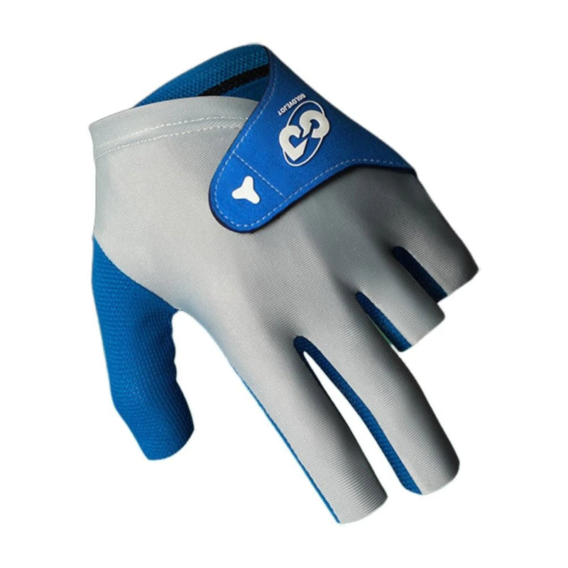 Billiards 3-finger pool glove, blue and gray with hook-and-loop closure patch