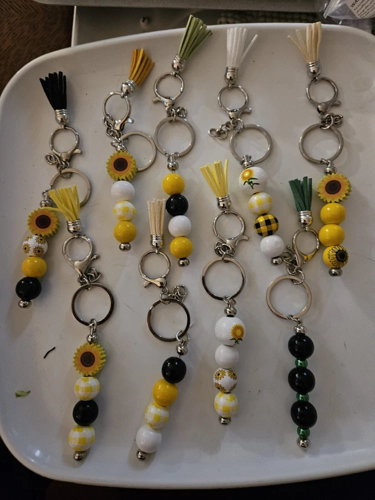 Four Bead's  Sunflower  Keychain s with tassels Sunflower