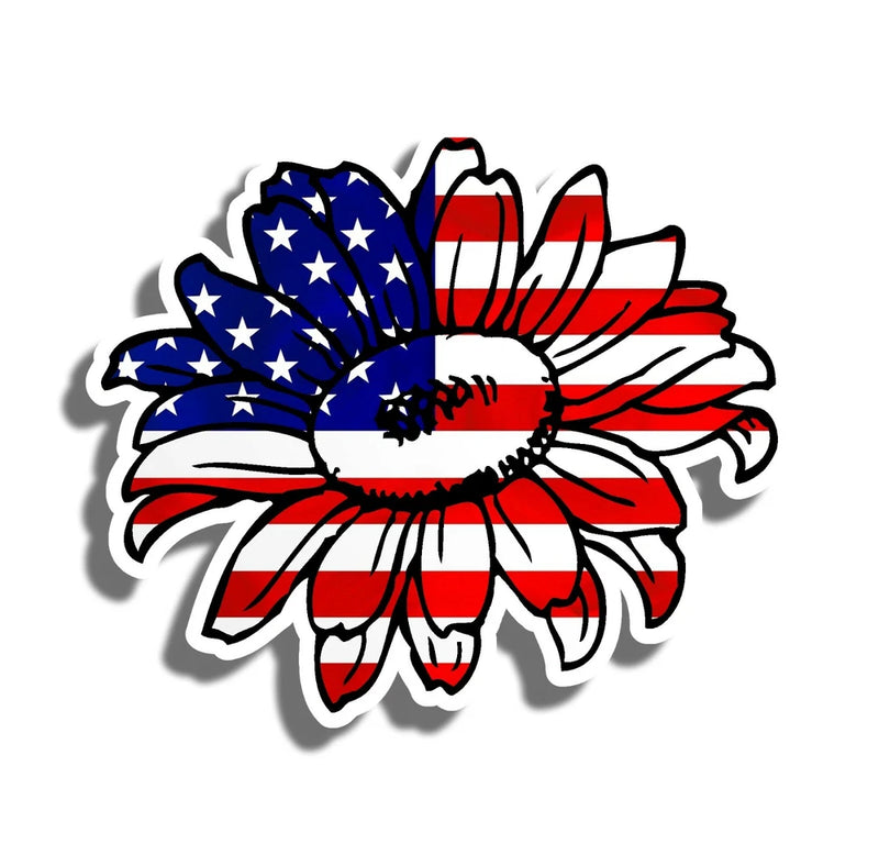 4" USA Flag Sunflower Vinyl Sticker Sun Flower Laptop Car Vehicle Window V01 Sunflower