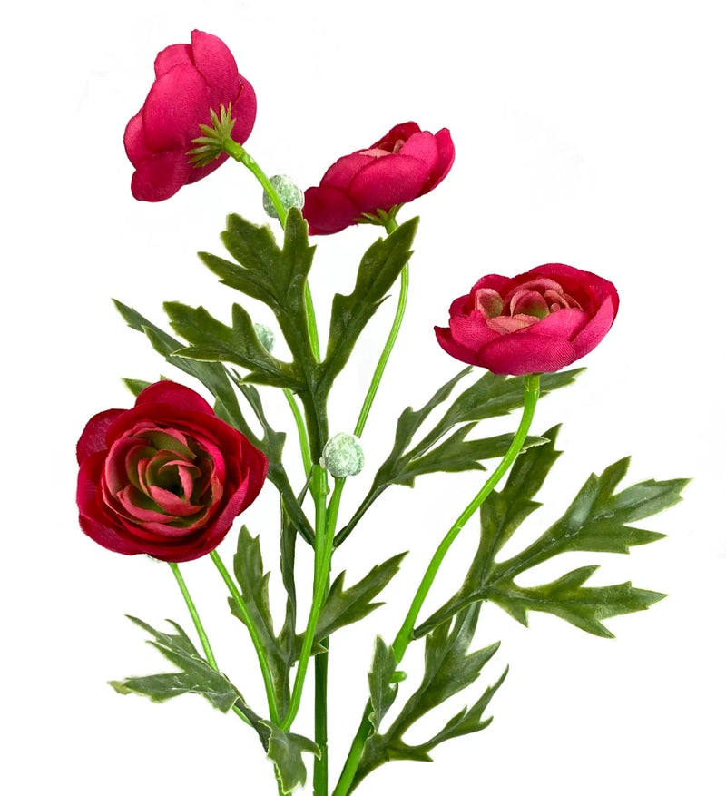 4 x Beauty Pink Ranunculus Silk Flowers, 21" Spray, Artificial Stem Wedding Faux Ranunculus